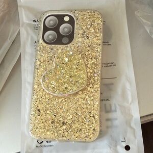 SHEIN Gold Glitter Heart Phone Case